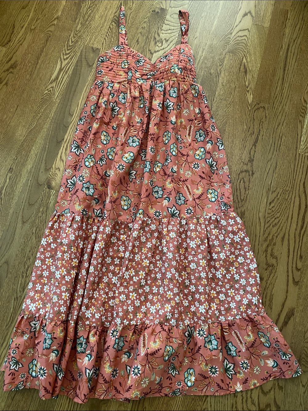 Floral Rust Tiered Maxi Dress with Spaghetti Straps